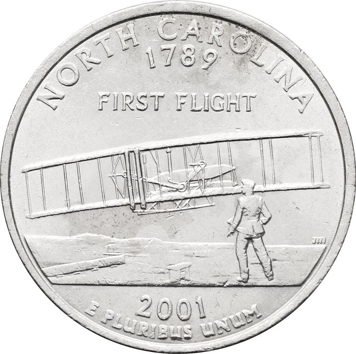 25 центов (1/4 доллара, квотер) 2001 США «Штат Северная Каролина» (D) 