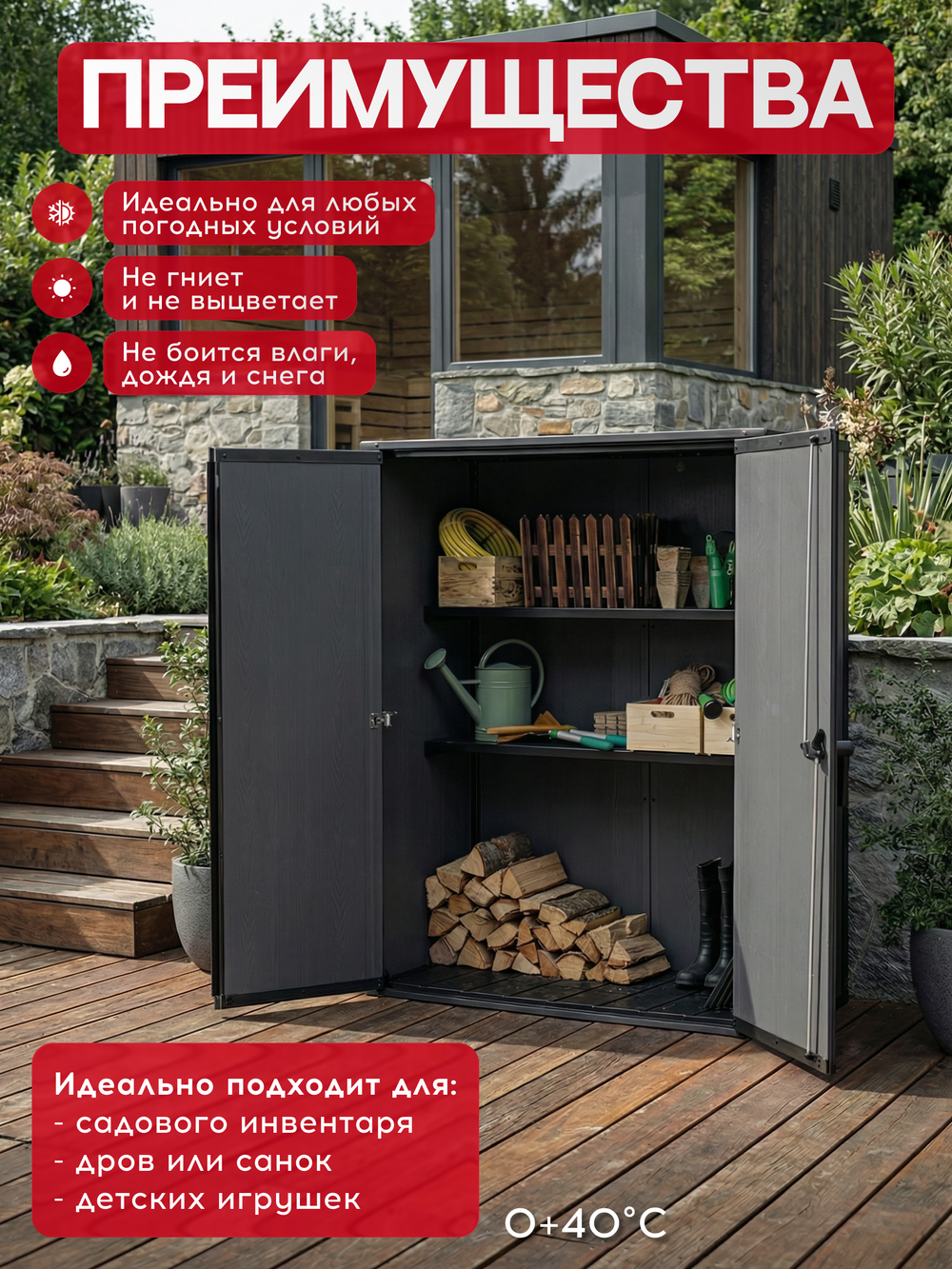 Уличный шкаф пластиковый Keter Deco Vertical 1400 л brown