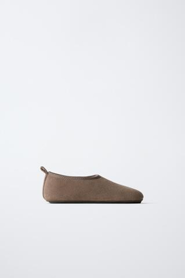 ZARA КОЖАНЫЕ ТУФЛИ, СЕРО-КОРИЧНЕВЫЙ