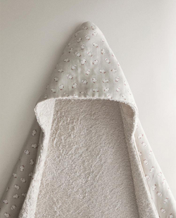 ZARA HOME ДЕТСКОЕ ПОЛОТЕНЦЕ С КАПЮШОНОМ И ЦЫПЛЯТАМИ, СЕРЫЙ