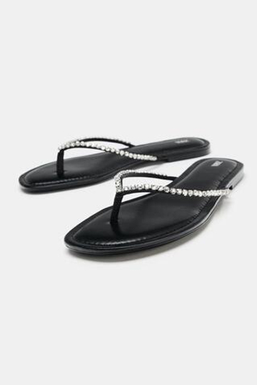 ZARA САНДАЛИИ СО СТРАЗАМИ, ЧЕРНЫЙ