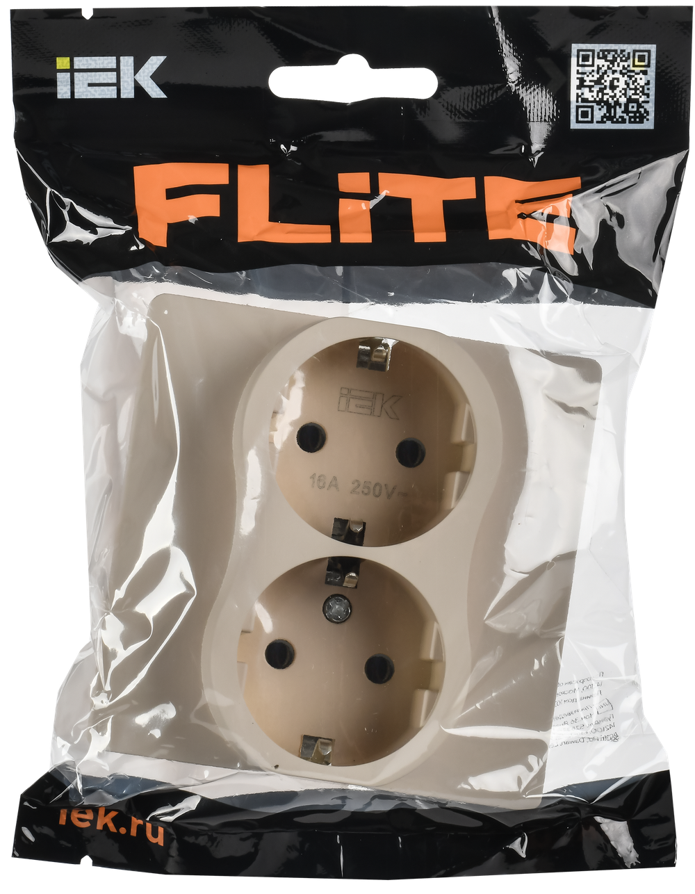 FLITE Розетка 2-местная с заземлением без защитных шторок безвинтовое крепление 16А РС12-1-К-ФлЛ льняной IEK