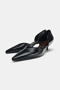 ZARA КОЖАНЫЕ ТУФЛИ НА КАБЛУКЕ KITTEN, ЧЕРНЫЙ