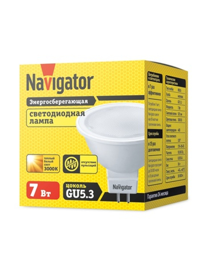 Лампа светодиодная 94 244 NLL-MR16-7-230-3K-GU5.3 7Вт 3000К тепл. бел. GU5.3 480лм 220-240В Navigator 94244