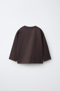 ZARA ФУТБОЛКА С ПРИНТОМ, КОРИЧНЕВЫЙ