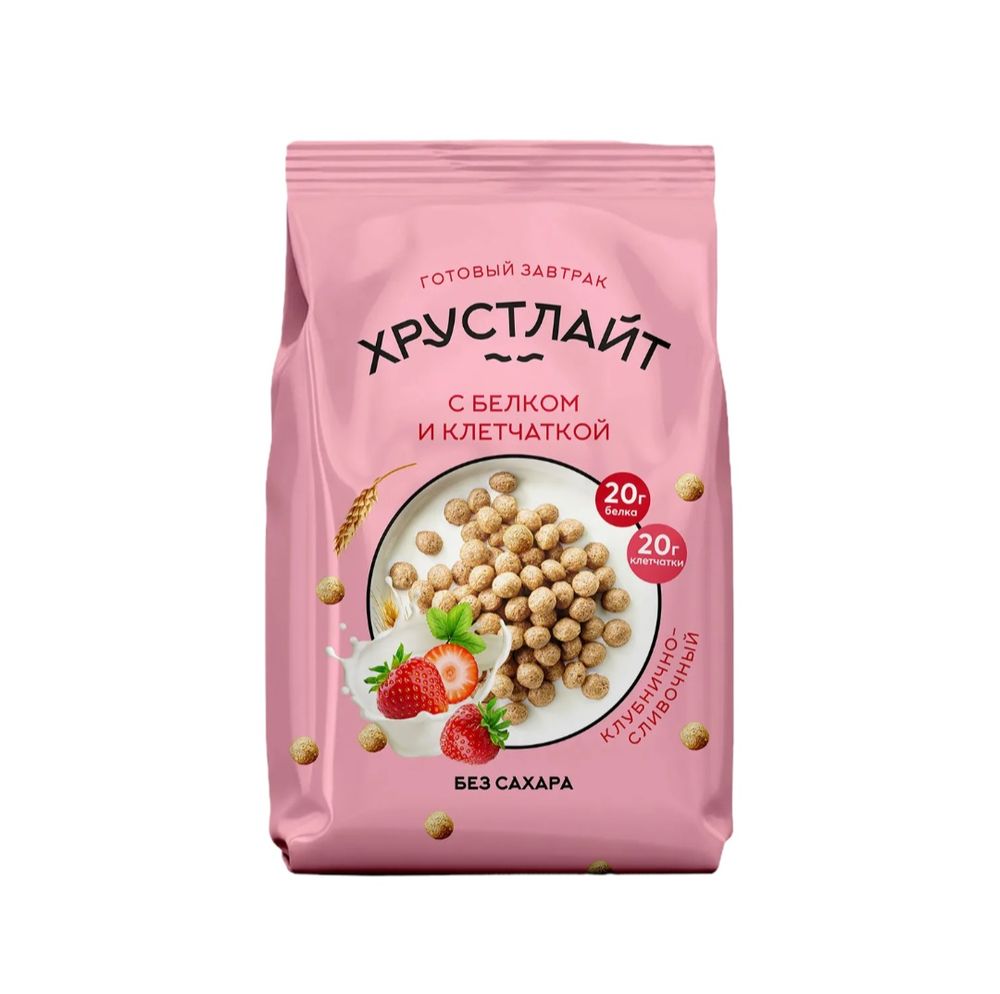 Готовый завтрак Хрустлайт с белком и клетчаткой без сахара Клубнично-сливочный 150гр