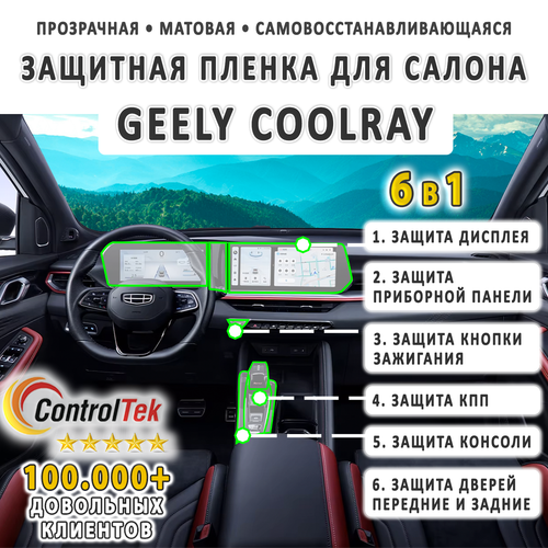 Geely Coolray (2023) - комплект защитных матовых пленок 6 в 1. Пленка защитная ControlTek HYBRID со слоем TOP COAT. Толщина: 6 mil. (175 мкм.)