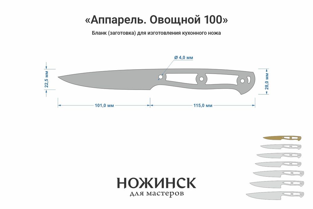 Заготовка для ножа, сталь VG-10 2,8мм. Модель "Аппарель НО100" с клинком 100мм, ТО 62-63HRC