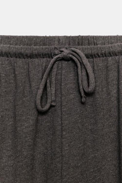 ZARA ЛЬНЯНЫЕ БРЮКИ С РАЗРЕЗАМИ, УГОЛЬНЫЙ
