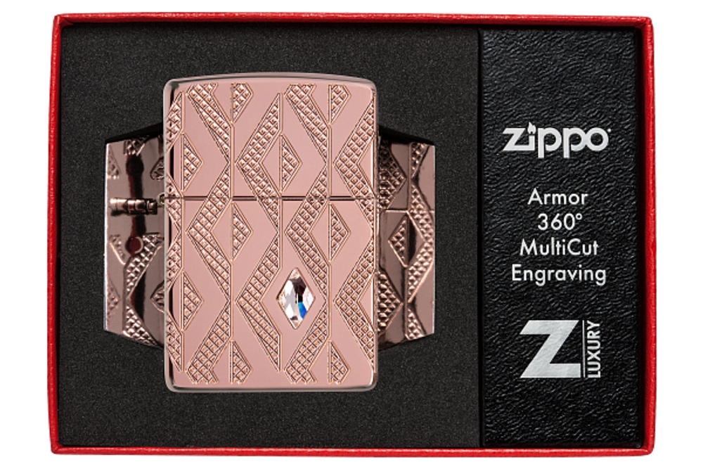 Зажигалка Zippo Armor Geometric Diamond Pattern Design, латунь/стальрозовое золото,38x13x57мм