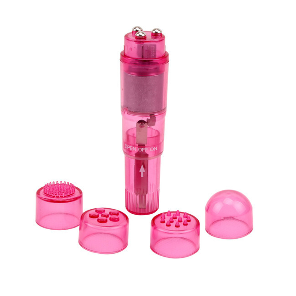 Мини-вибромассажер со сменными насадками The Ultimate Mini Massager, розовый (Цвет: розовый)
