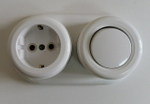 Выключатель ретро пластиковый 2-х клавишный Белый, INTERIOR ELECTRIC / 2 группы света