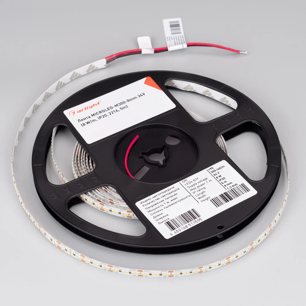 Светодиодная лента MICROLED-M300-8mm 24V Day4000 (8 W/m, IP20, 2216, 5m) (Arlight, Открытый) 023558(2)