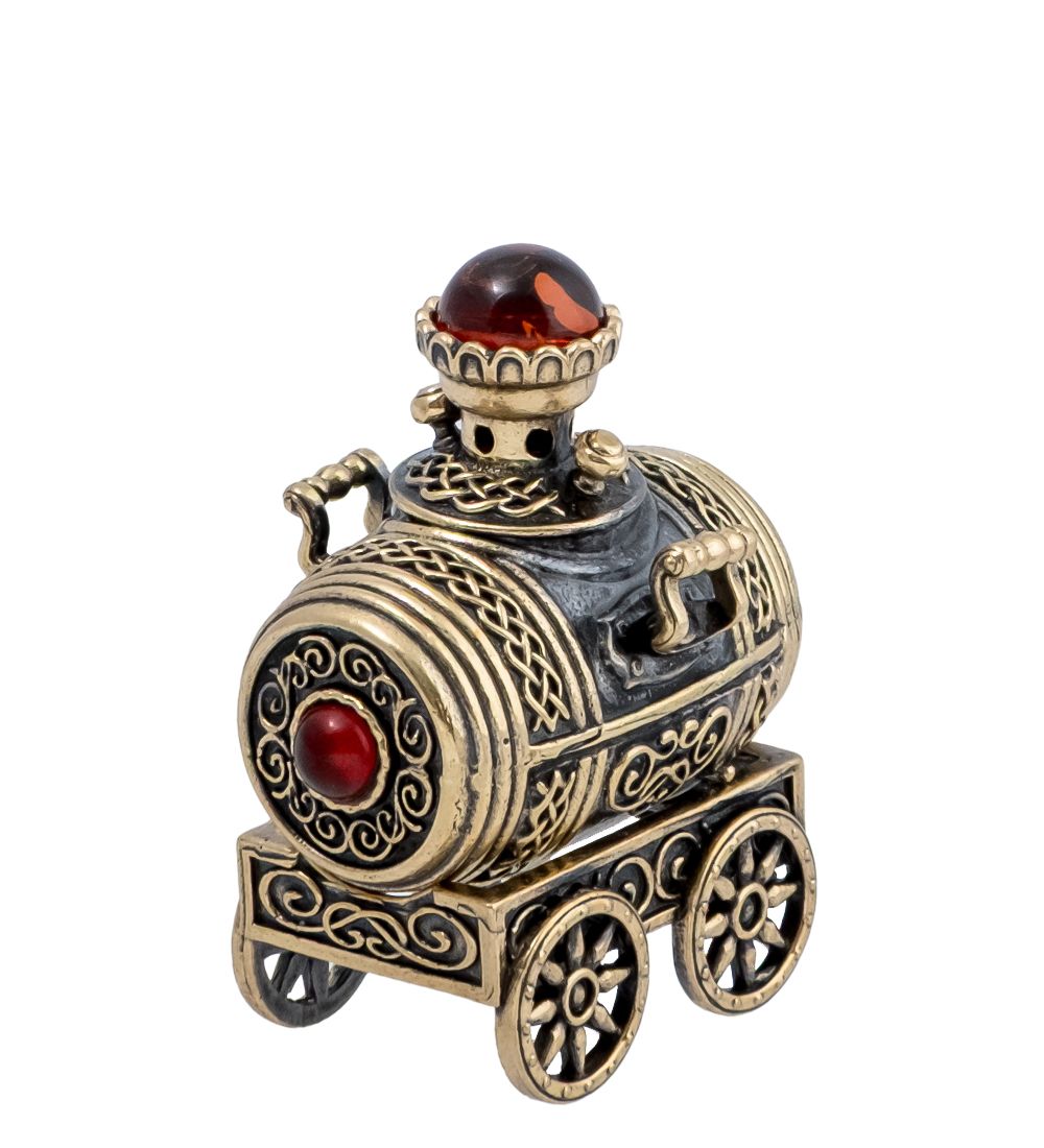 Народные промыслы AM-4296 Фигурка «Бочка Самовар» (латунь, янтарь)