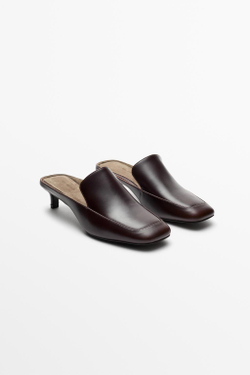 Massimo Dutti Лоферы на каблуке из кожи и парусины, коричневый