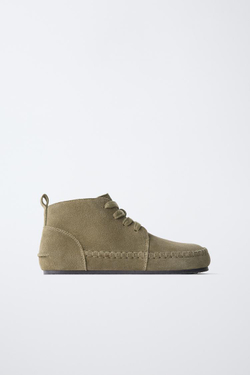 ZARA КОЖАНЫЕ БОТИНКИ BAREFOOT НА ПОДКЛАДКЕ, ЗЕЛЕНЫЙ