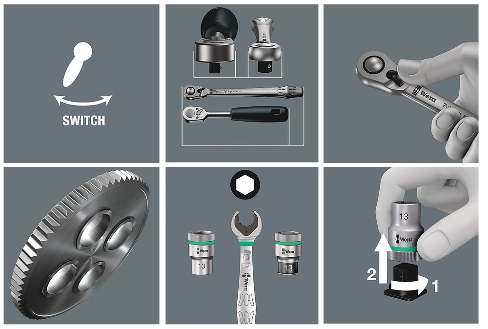 Набор 28 предметов 8100 SA 8 Zyklop Metal Switch с трещоткой, реверс, 1 / 4 дюйм WERA WE-004018