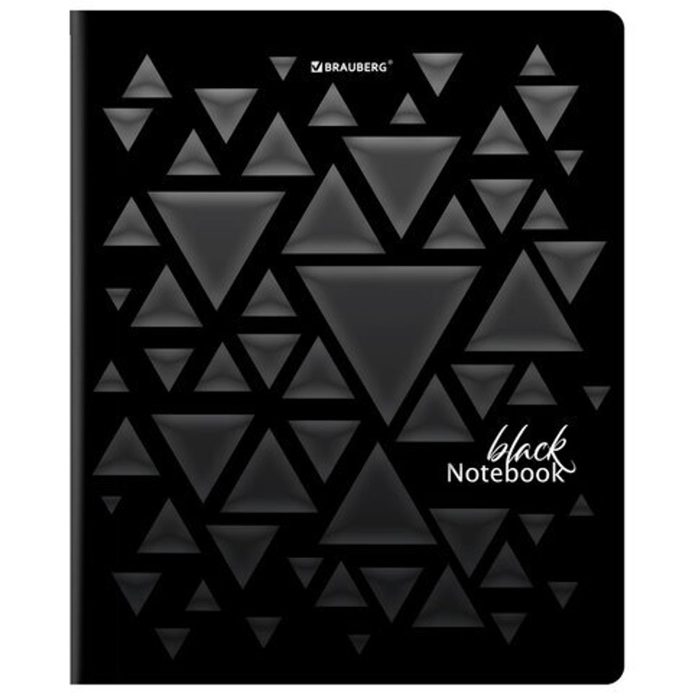 Тетрадь А5, 48 л., BRAUBERG, скоба, клетка, матовая ламинация, выборочный лак, "Black", 404375, 1шт