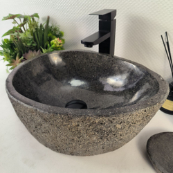 Раковина из речного камня RS-65256 45x32x16 из натурального камня
