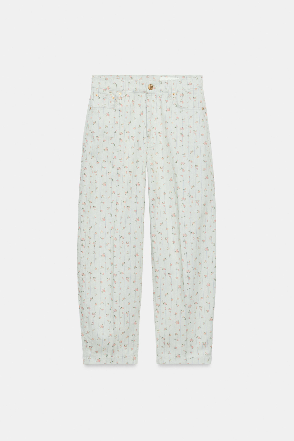 ДЖИНСЫ TAPERED С ВЫСОКОЙ ПОСАДКОЙ И ЦВЕТОЧНЫМ ПРИНТОМ — ZW COLLECTION — ZARA