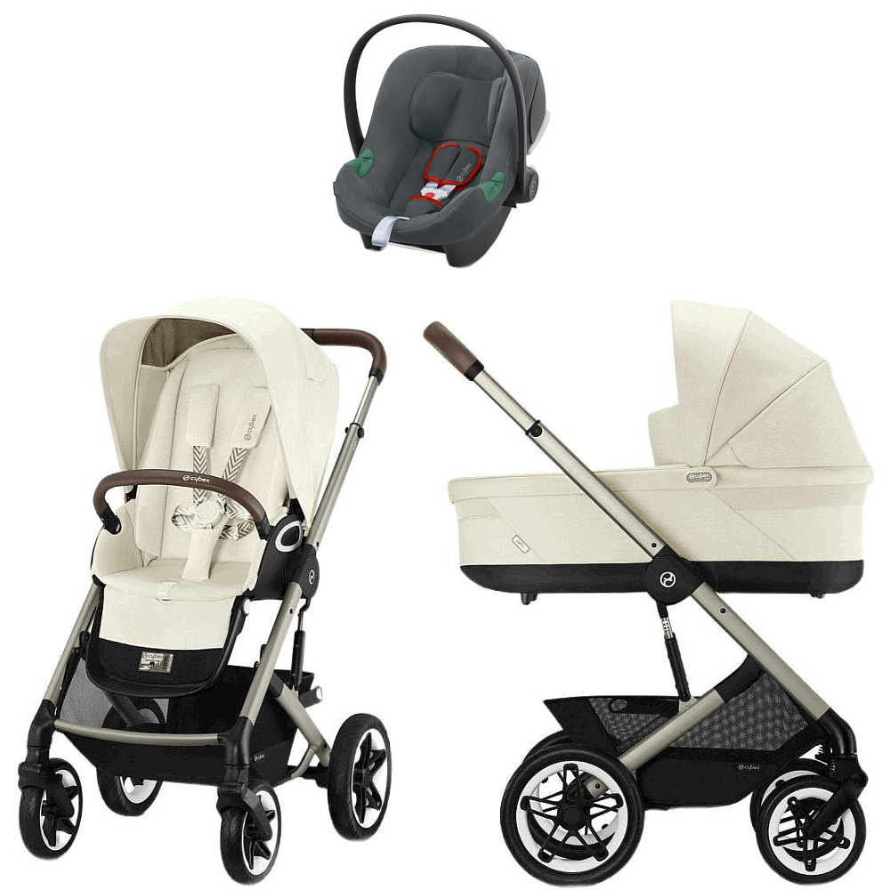 Коляска Cybex Talos S Lux TPE complete Aton B2 Steel Grey Base One 4 в 1 Seashell Beige с дождевиками