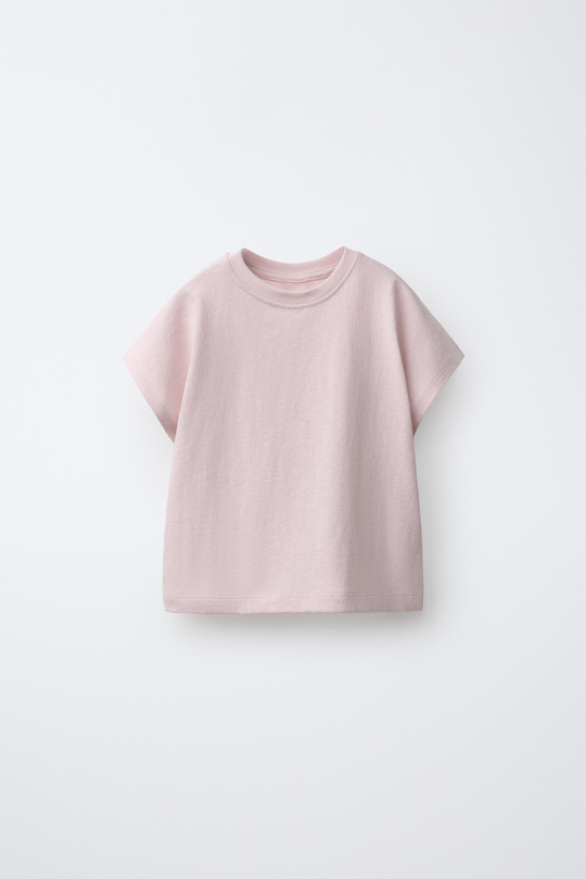ZARA ОДНОТОННАЯ ФУТБОЛКА, БЛЕДНО-РОЗОВЫЙ