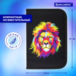 Пенал BRAUBERG с наполнением, 1 отделение, 1 откидная планка, 24 предмета, 21×14 см, «Colorful lion», 270725