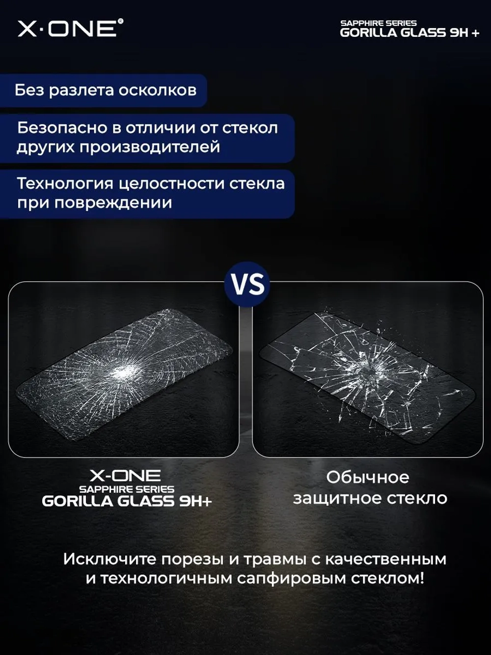 Сапфировое стекло iPhone 13 Pro Max/14 Plus X-ONE Sapphire Series 9H+ / противоударное
