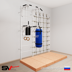 Шведская стенка Sv Sport 57150 (Турник стандарт/Брусья/Кольца/Цепь/Мешок 15кг/Мат 2м/Канатный лаз)
