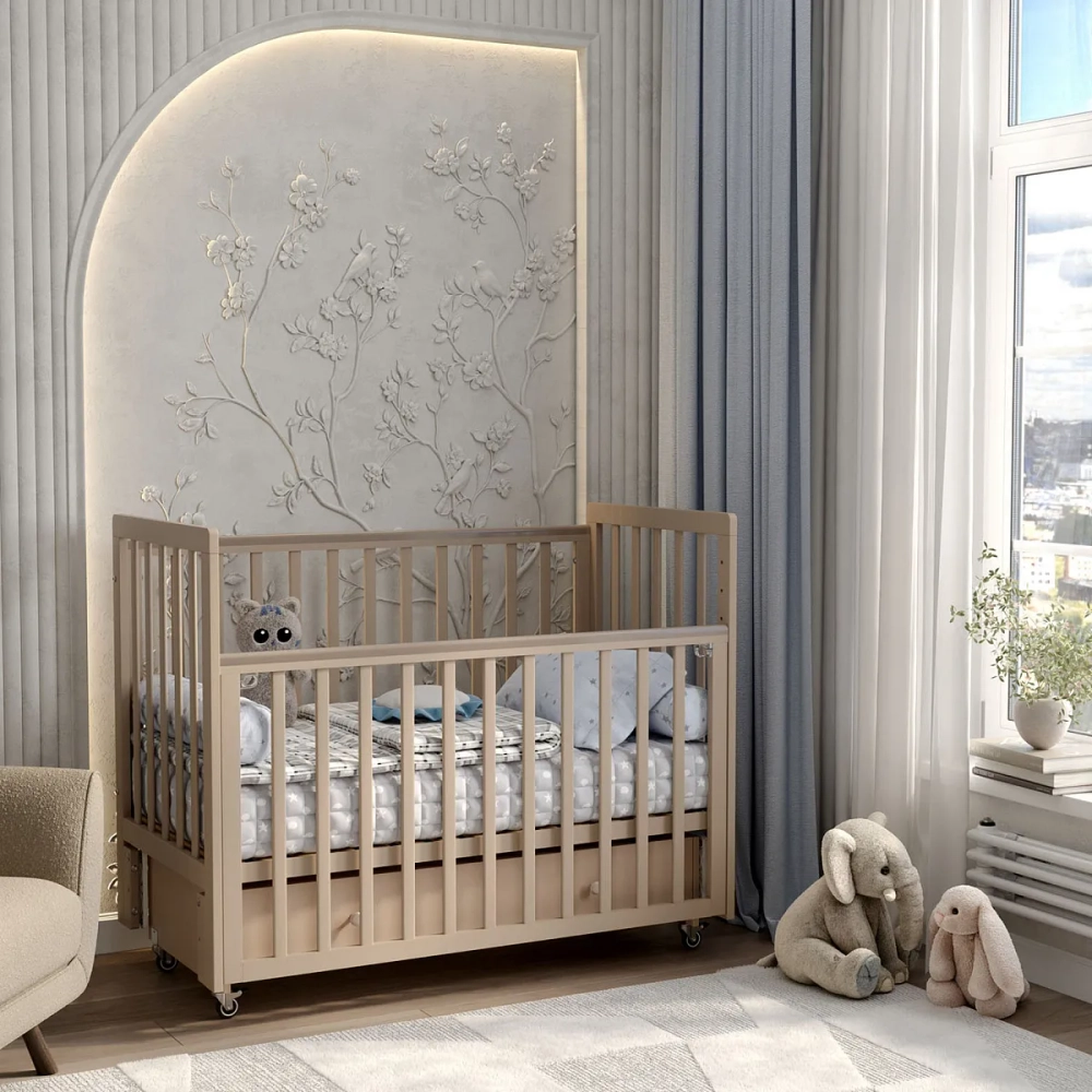 Кровать ANTEMI Classic Sleep 120х60 ящик+универсальный маятник цвет: Капучино арт. НИК 22к