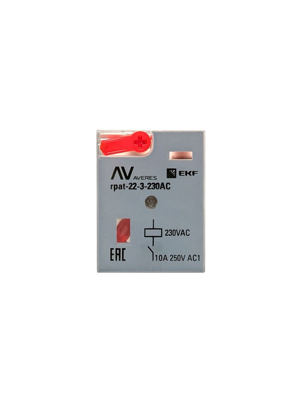 Реле промежуточное RPAt 22/3 10А 230В AC с кнопкой и мех. индикацией AVERES EKF rpat-22-3-230AC