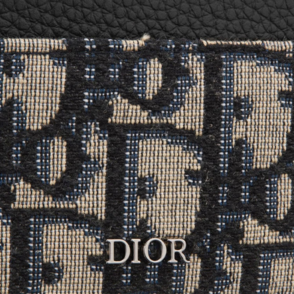 DIOR Embroidery Jacquard With Calfskin Card Holder Card Holder Men"s Beige And Black