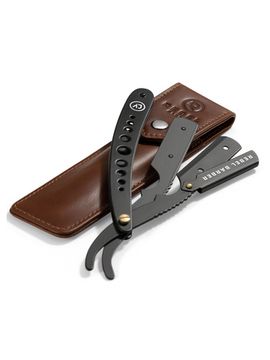 Опасная бритва со сменным лезвием REBEL BARBER Predator Black с кожаным чехлом