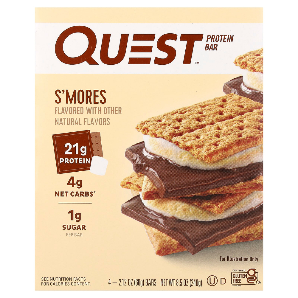 Quest Nutrition, Протеиновый батончик, S'Mores, 4 батончика, 60 г (2,12 унции) каждый