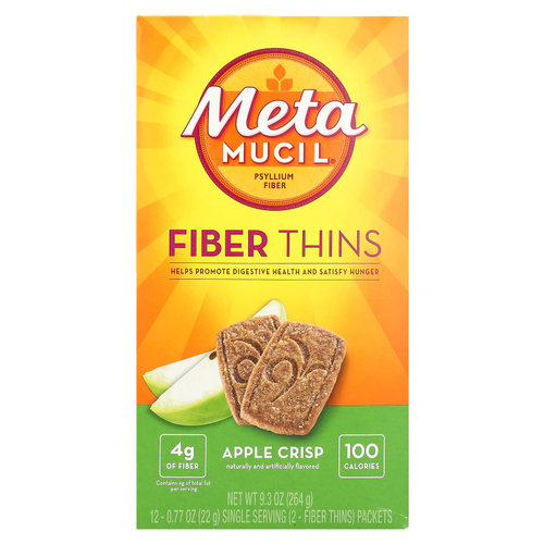 Metamucil, Fibre Thins, яблочный и хрустящий продукт, 12 пакетиков по 22 г (0,77 унции)