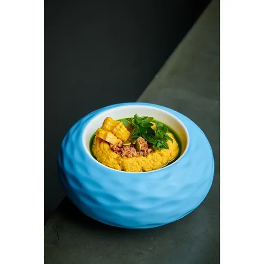 Блюдо круглое d 22,5 см h11,5 см 500 мл для подачи бело-голубое "Shine" P.L. Proff Cuisine [1]
