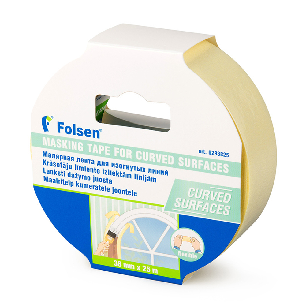 Малярная лента для изогнутых линий Folsen® 0293825, 38ммХ25м, бумажная, желтоватая