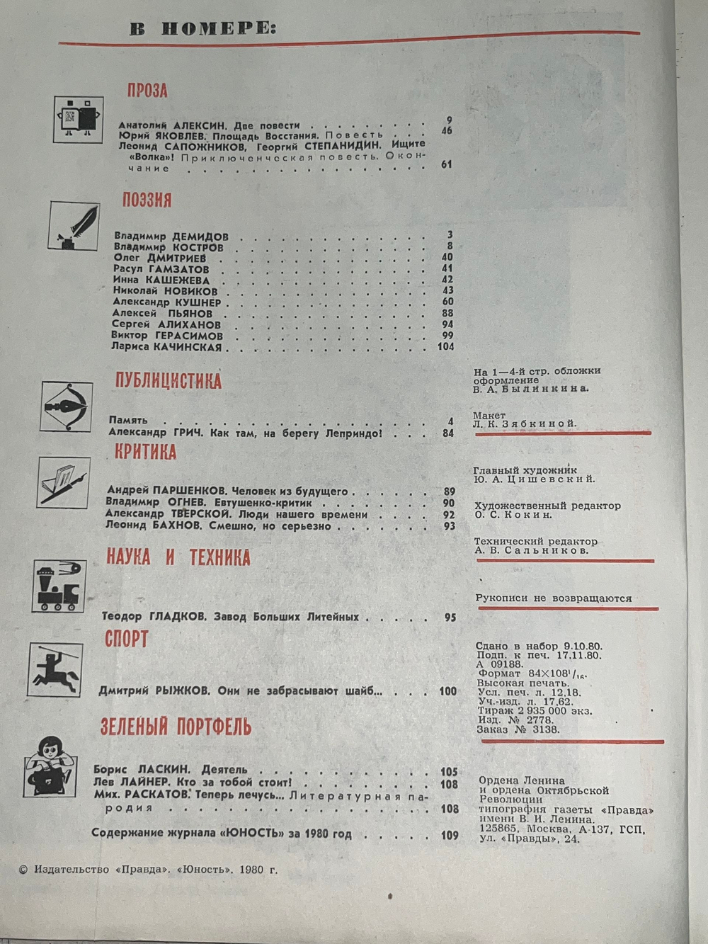 Журнал Юность 1980 № 12