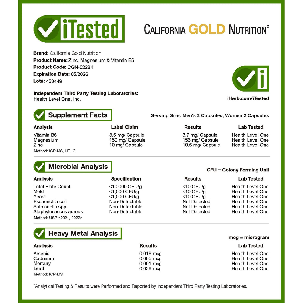 California Gold Nutrition, Sport, цинк, магний и витамин B6, 90 растительных капсул