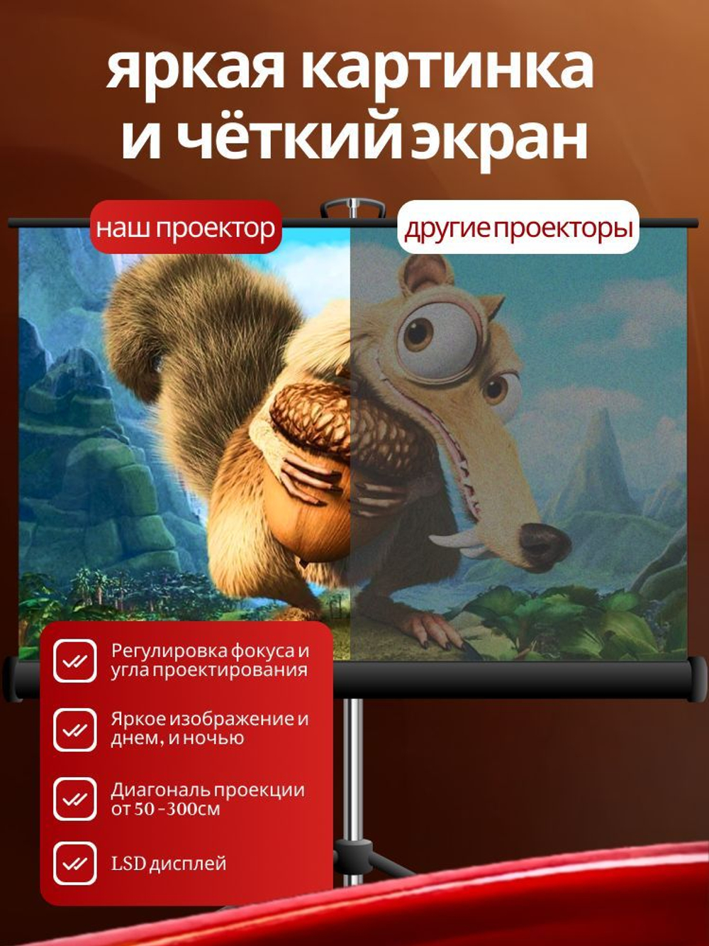 Портативный мини проектор для фильмов и игр FULL HD 4К на Android, Wi-FI, HDMI встроенные динамики