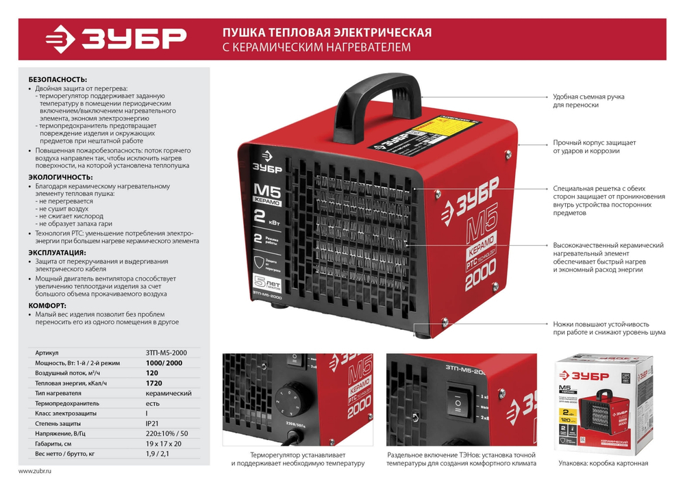 Пушка электрическая (2кВт-220V) Зубр