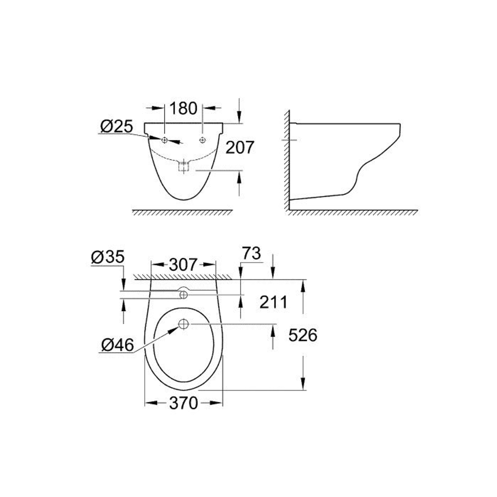 Биде подвесное стандартное Grohe bau ceramic 39433000