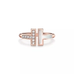 Кольцо из розового золота 18k с перламутром и бриллиантами, Tiffany 💠 T wire- В наличии