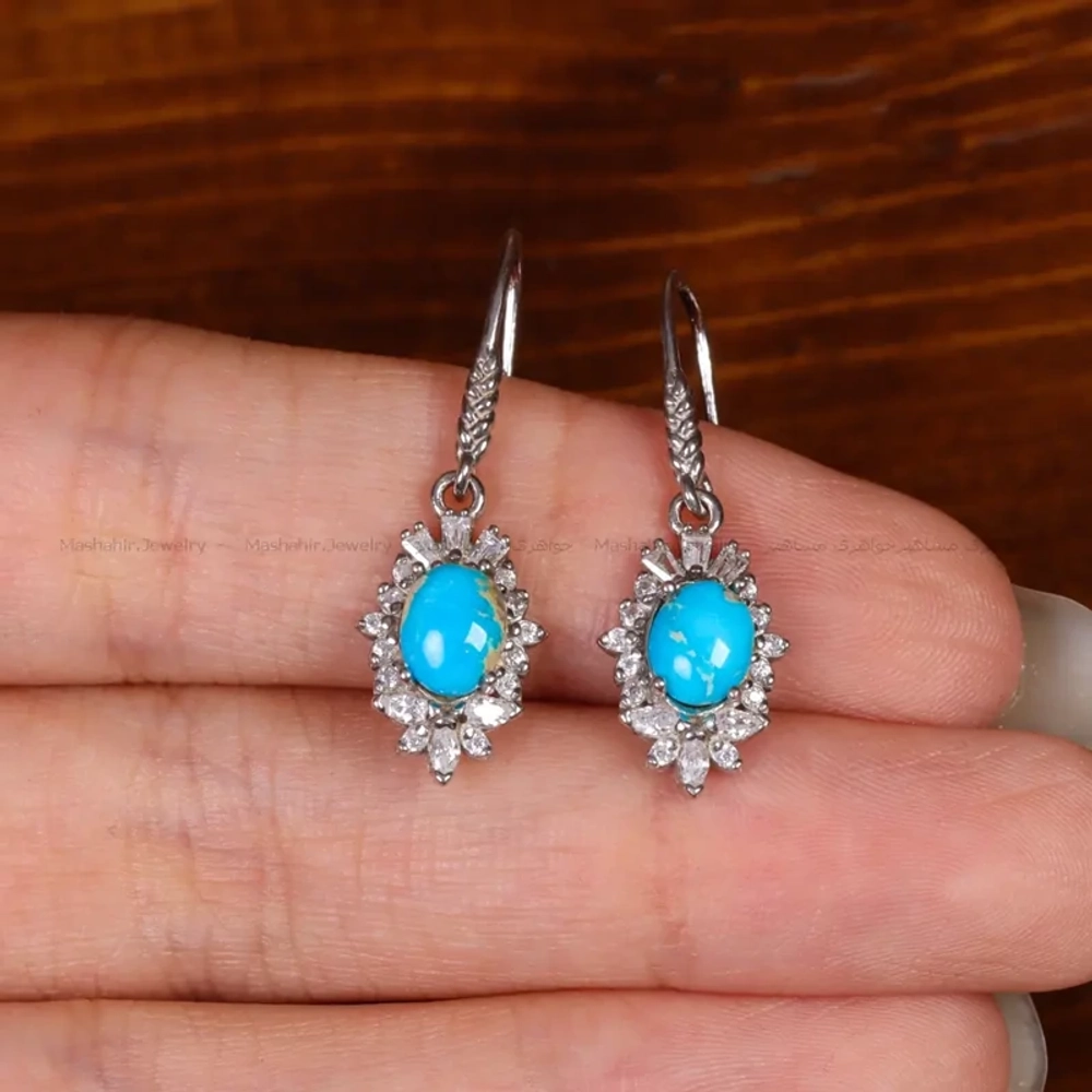 Серебряные серьги с бирюзой Mashahir 35204 Иран