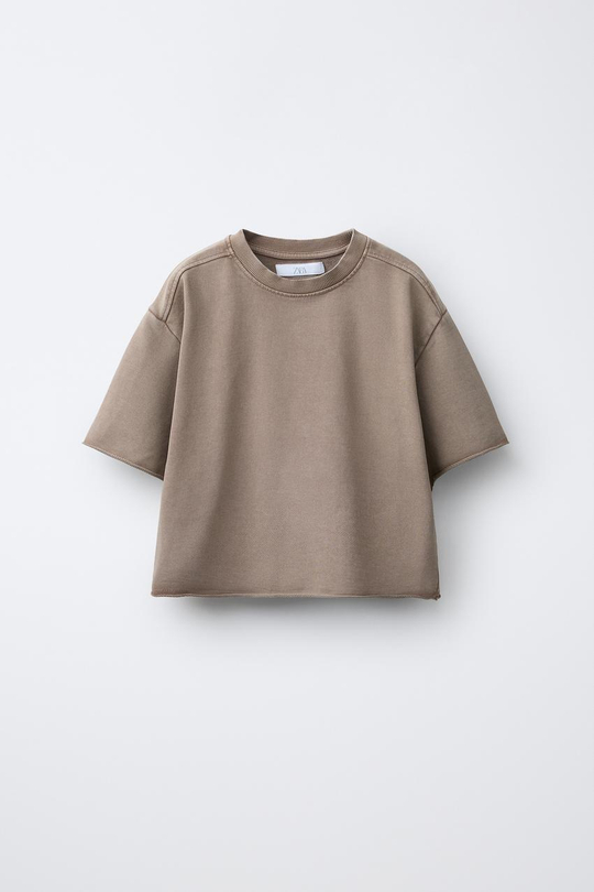 ZARA ФУТБОЛКА С ЭФФЕКТОМ ПОТЕРТОСТИ, СЕРОАТО-КОРИЧНЕВЫЙ