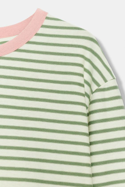 ZARA ФУТБОЛКА В ПОЛОСКУ С ДЛИННЫМИ РУКАВАМИ, ЗЕЛЕНАЯ ПОЛОСА