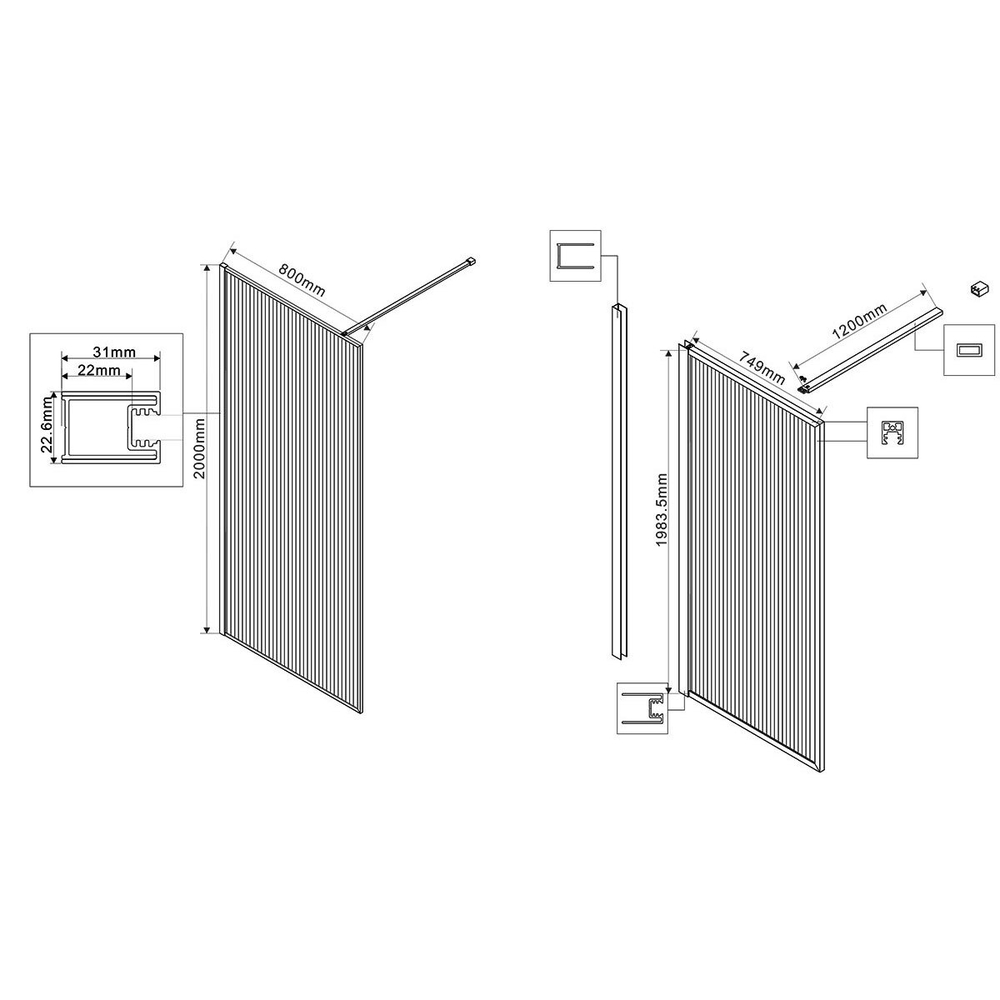 Душевая перегородка Walk-In VSW-1HP800FLBG, 800*2000, брашированное золото, стекло рифленое