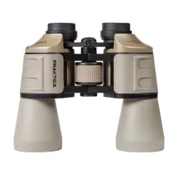 Бинокль Praktica Falcon 12x50 Sand - фронтальный вид, название на корпусе, коричневый цвет
