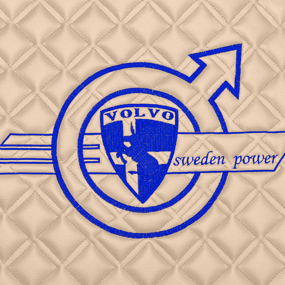 Ковры VOLVO FH-12 2002-2008г (автомат) (экокожа, бежевый, бежевый кант, синяя вышивка)