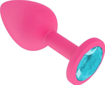 Средняя розовая пробка с голубым кристаллом ONJOY Silicone Collection (Цвет: розовый с голубым)